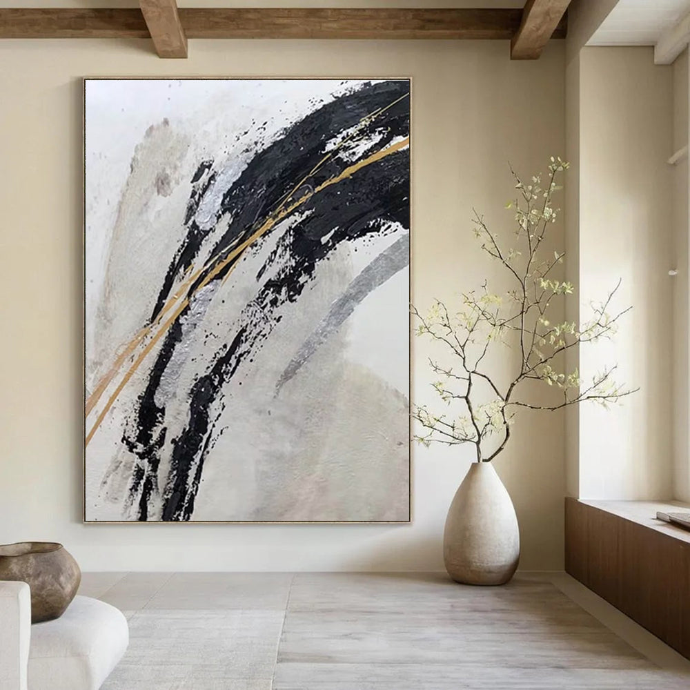 Black Gold Silver Abstract Painting ADGE249