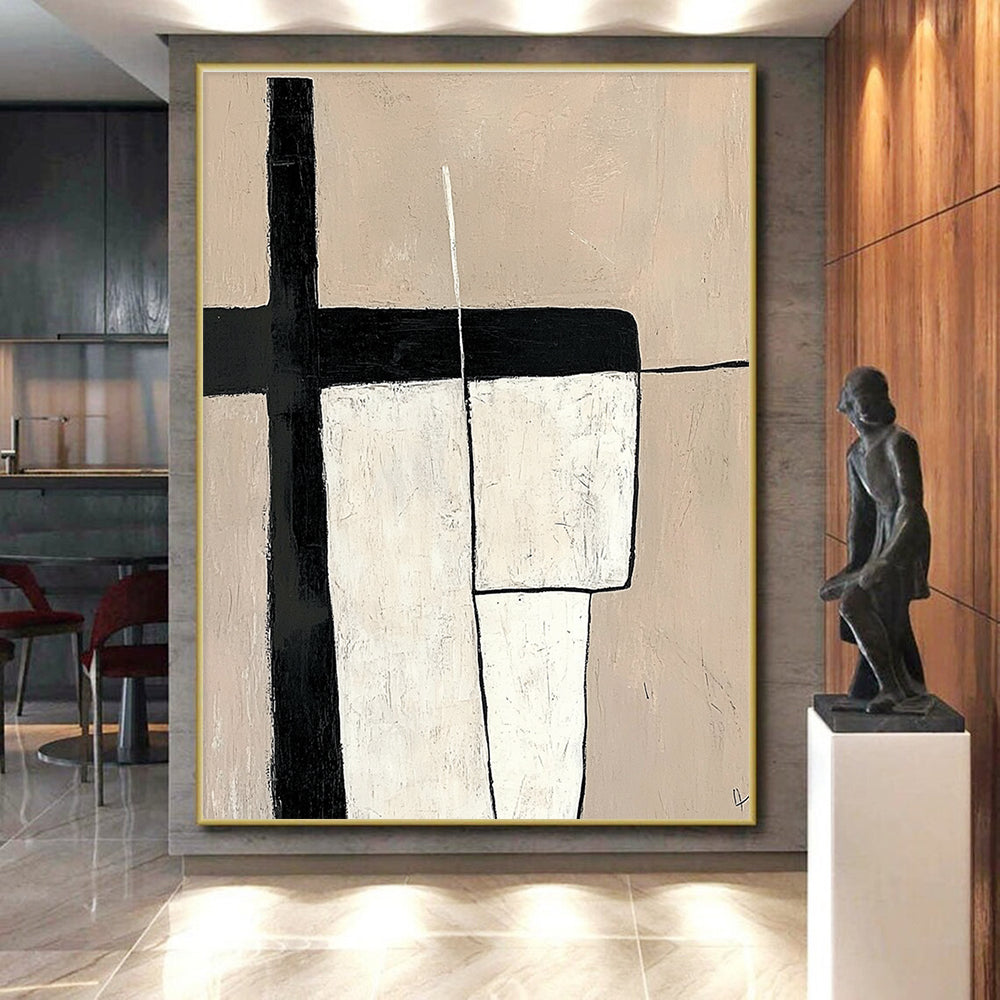 Minimalist Geometric Abstract with Black and Beige GER296