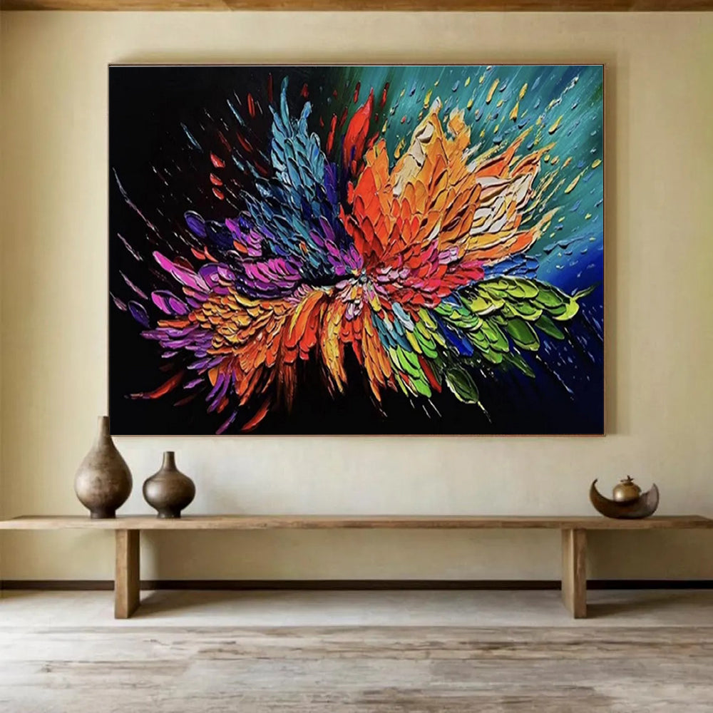Explosive Flower Abstract Painting with Vibrant Petal Hues THY294