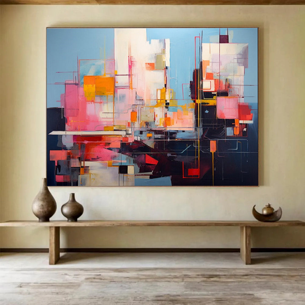 Vibrant Color Blocks Abstract Cityscape Painting THY019