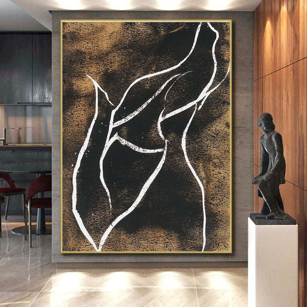 Line - Art Abstract with White Lines on Brown GER304