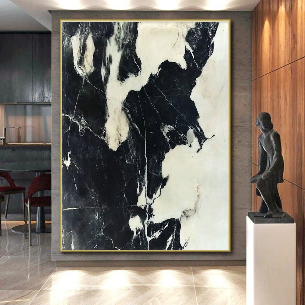 Black and White Marble - Inspired Abstract Painting with Veined Patterns GER007