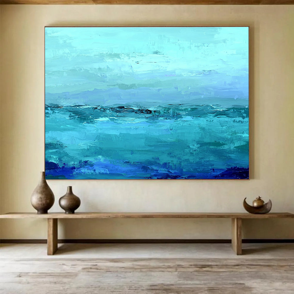 Blue Ocean Abstract Painting with Layered Blue Hues DYP360