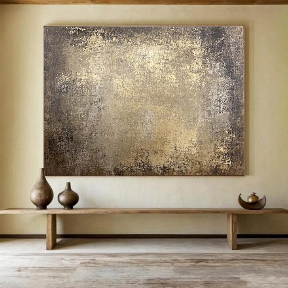 Large abstract canvas featuring distressed light brown tones with a textured rustic background perfect for an earthy decor style.SC533
