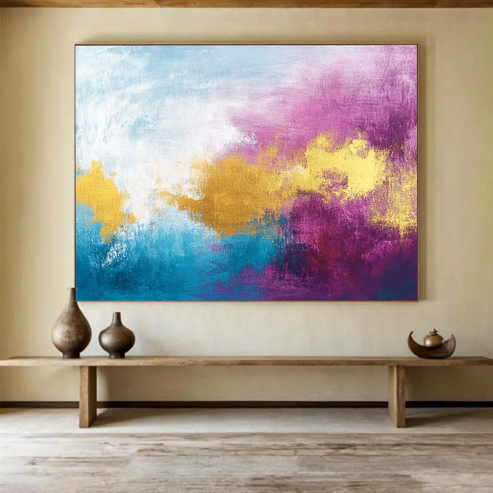 Blue Purple Gold Abstract Painting with Soft Blends DYP480