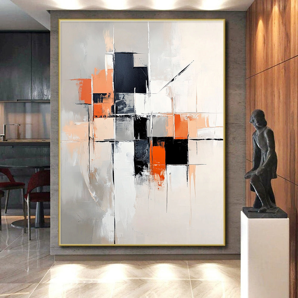 Gray Orange Abstract Cubes Abstract Painting GER858