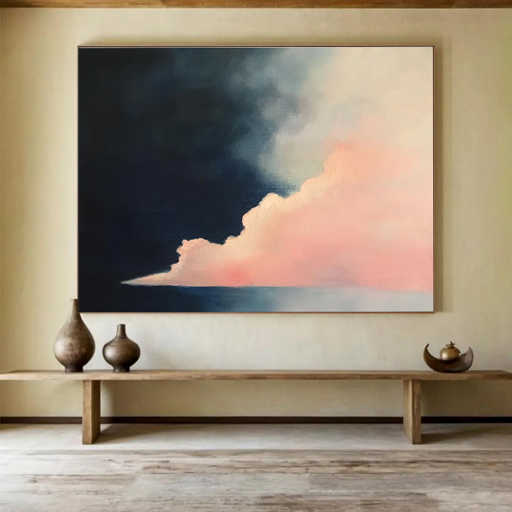 Dramatic Cloud Contrast Abstract Painting with Pink and Dark Blue Tones DYP566