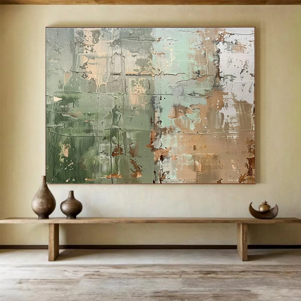 Green and Brown Textured Abstract Wall - like Painting THY106