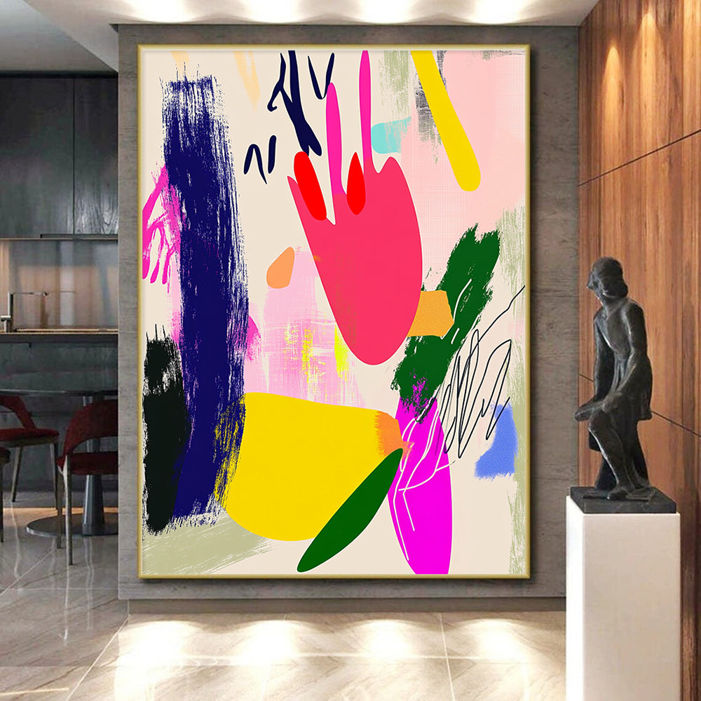 Vibrant Color Block Abstract with Pink, Yellow, and Green GER312