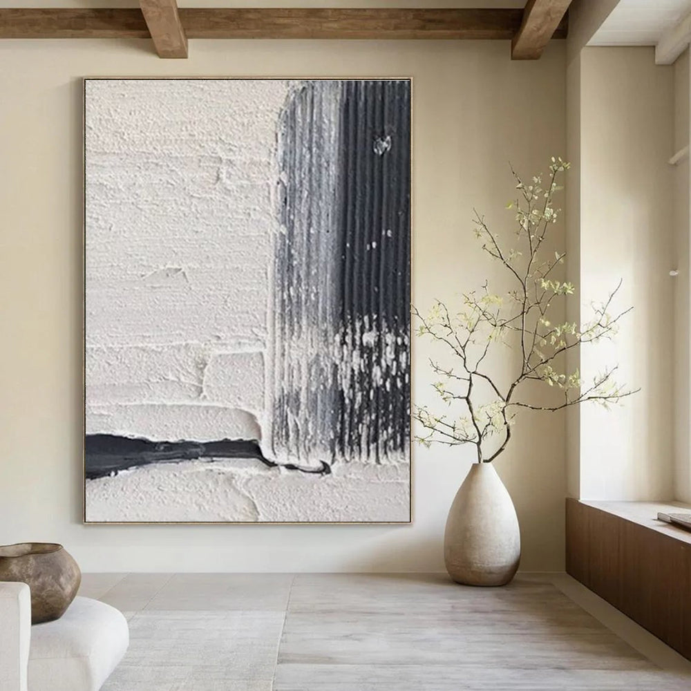 Textured White and Black Abstract Painting with Subtle Details ADGE147