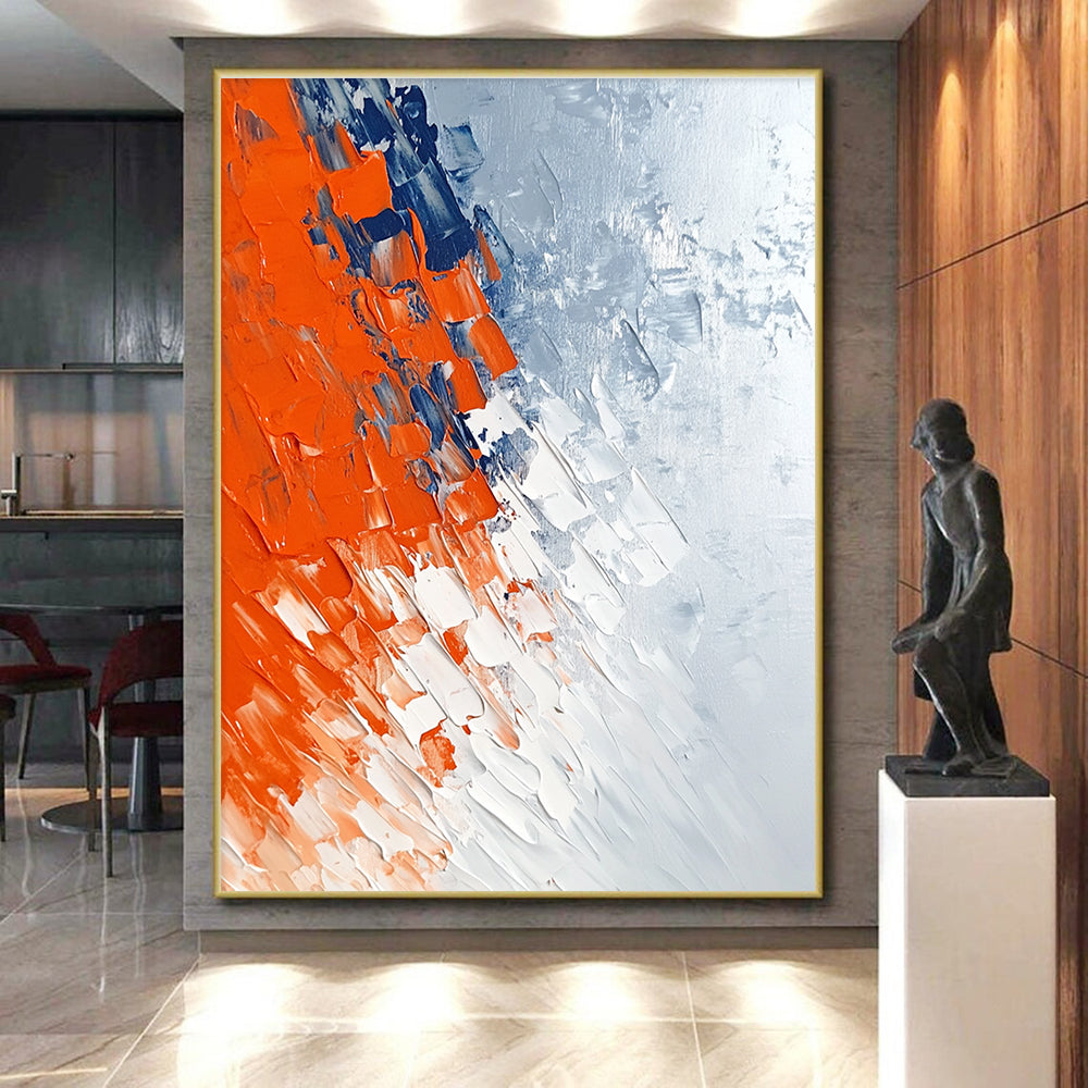 Orange Blue White Abstract Painting with Textured Layers GER495