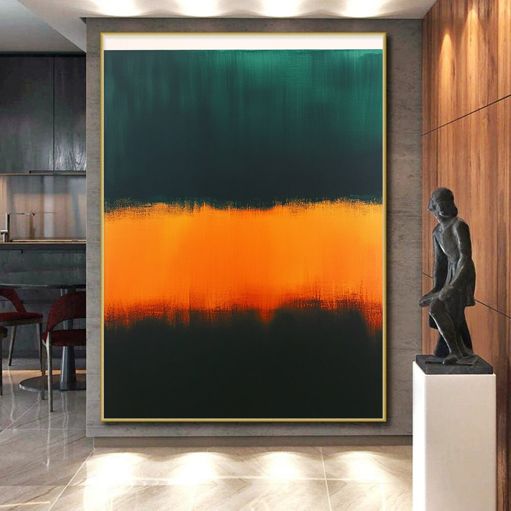 Green and Orange Abstract Painting with Bold Color Bands GER156