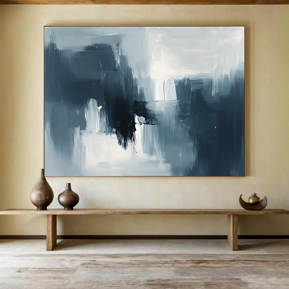 Gray and Black Abstract Painting with Layered Brushstrokes DYP391