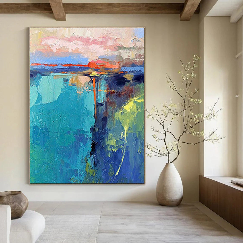 Large Hand-Painted Abstract Painting for Entryway and Cottage Bedroom DLZ1597