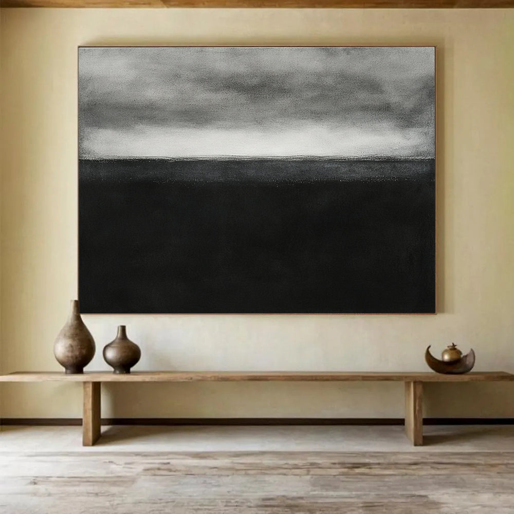 Black and White Sea Horizon Abstract Painting DYP093