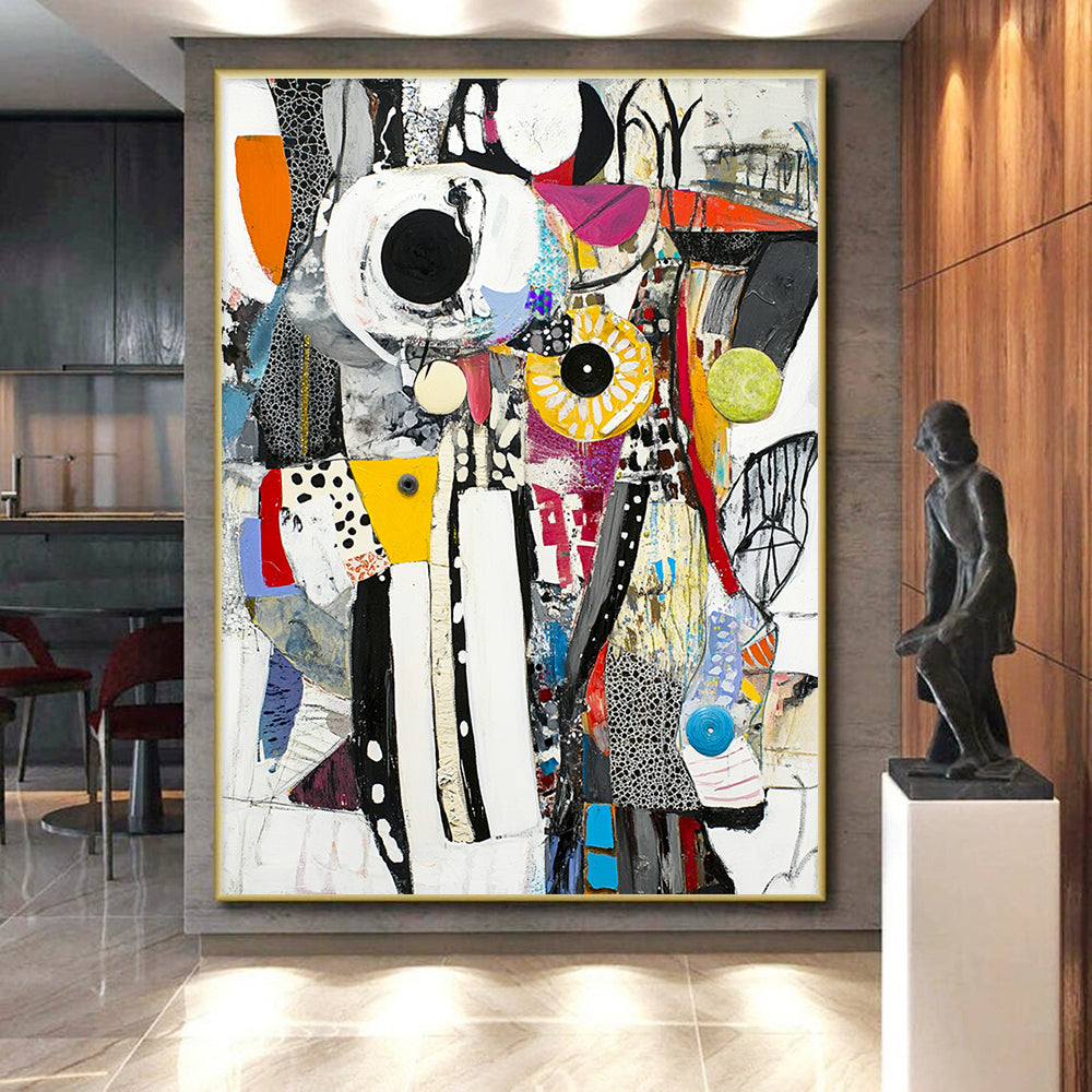 Collage Style Abstract Painting with Eclectic Elements GER757