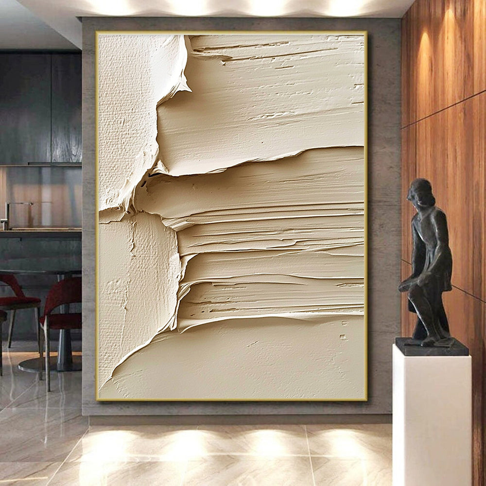 Beige Textured Abstract Painting with Layered Surfaces GER071
