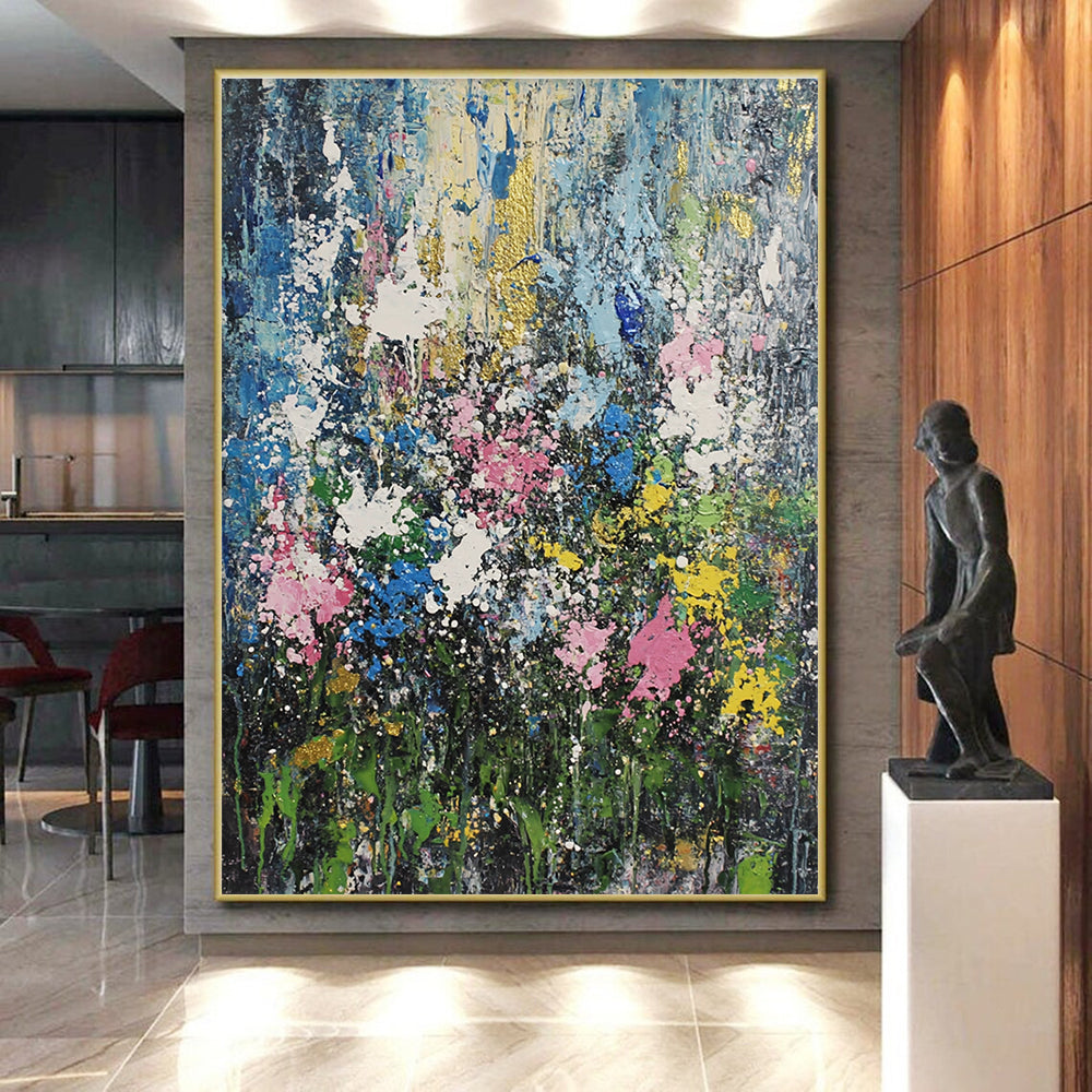 Colorful Abstract Floral Painting with Gold Accents GER198