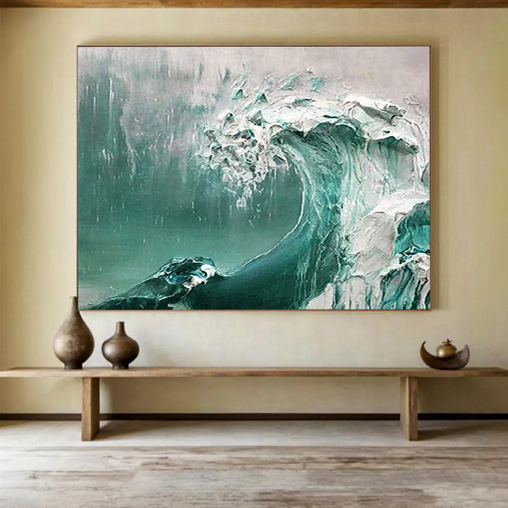 Turquoise Wave Abstract Painting with Textured Layers THY232