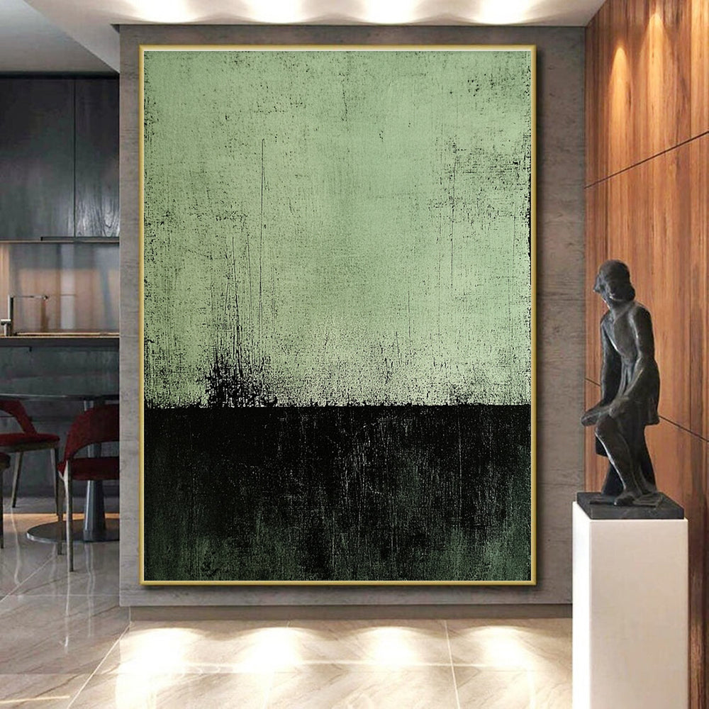 Dark Green and Black Textured Abstract Painting GER233