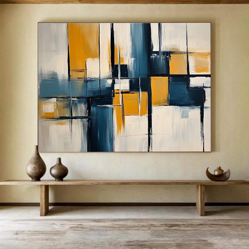 Blue Yellow and Black Abstract Blocks Painting with Dynamic Compositions DYP588