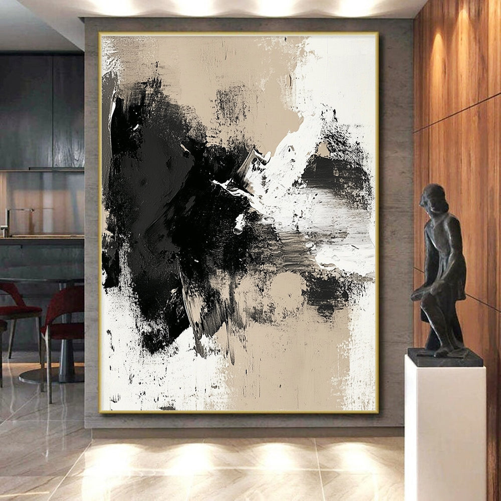Neutral Tone Abstract with Black White and Beige GER352