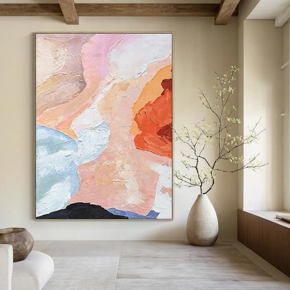 Soft Pink and Orange Abstract Painting with Textured Brushstrokes ADGE275