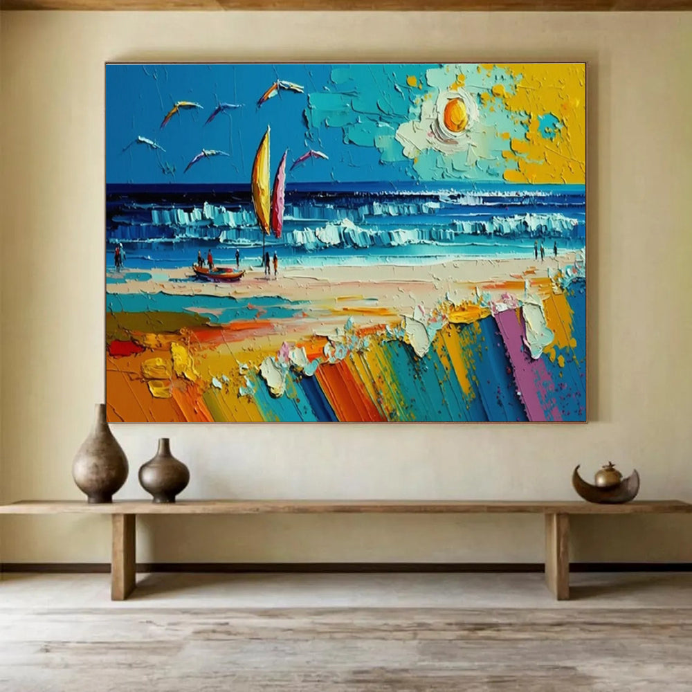 Beach Activity Abstract Painting with Colorful Beach Scenes THY313