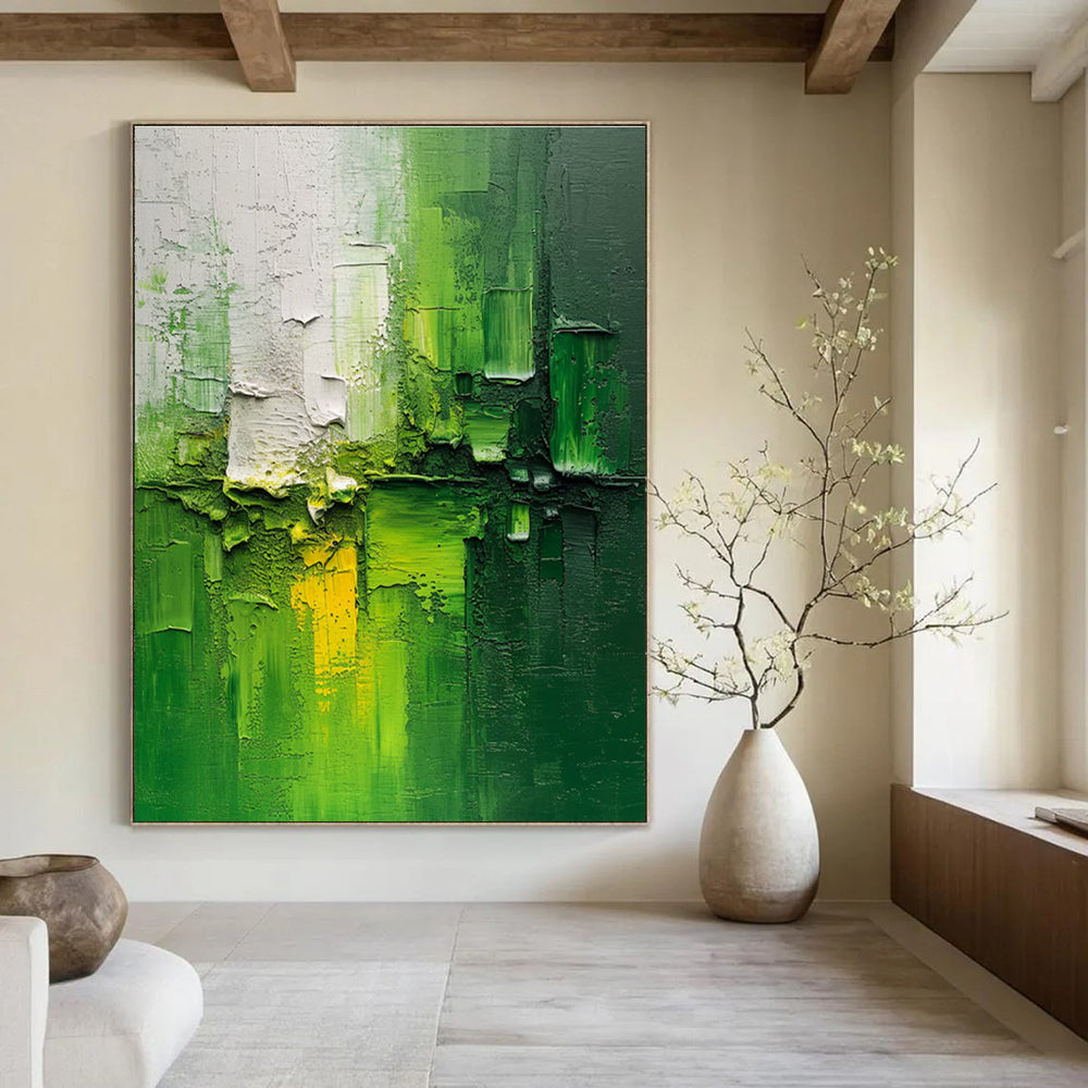 Green Yellow White Textured Abstract Painting ADGE003