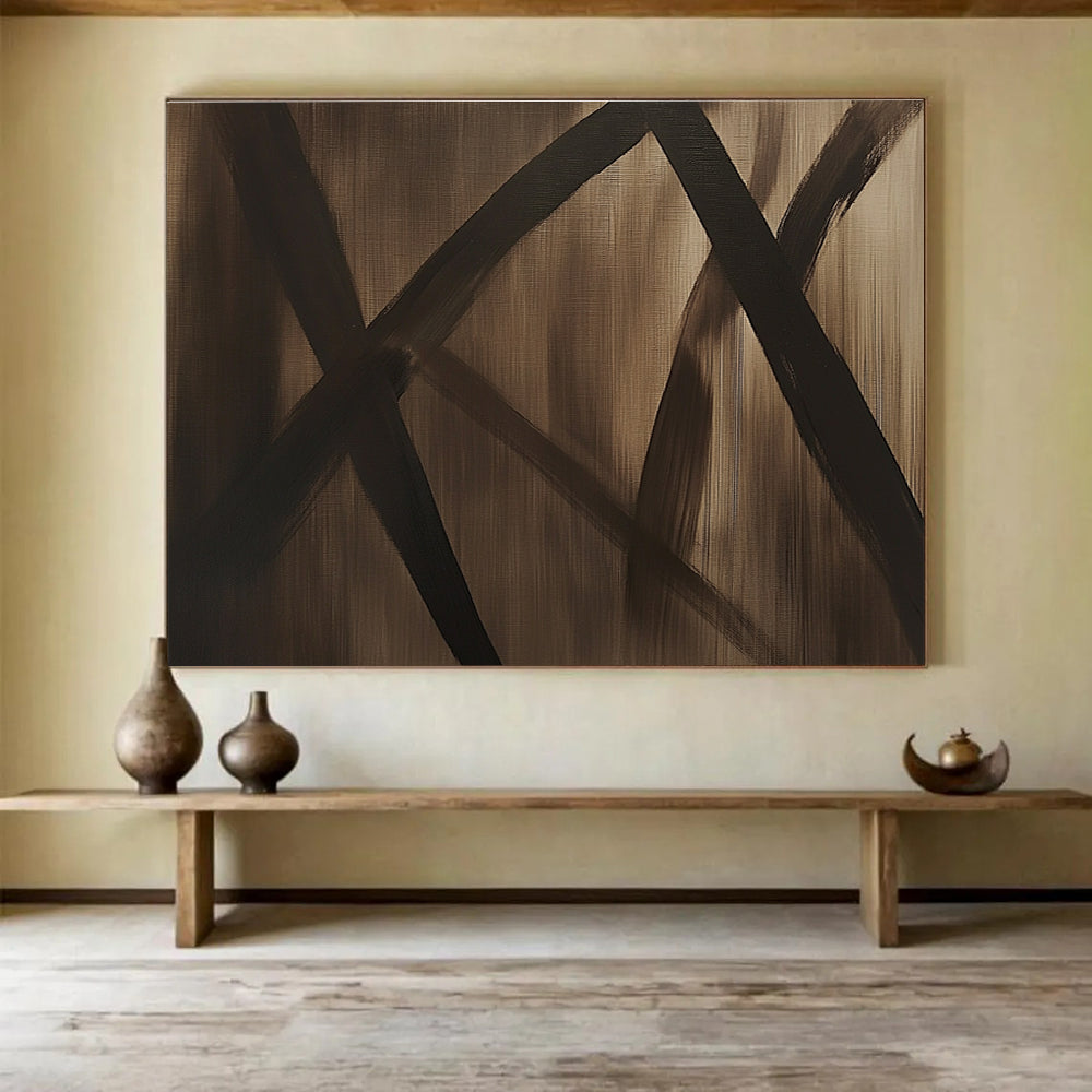 Brown and Black Abstract Lines Painting with Textured Background DYP507