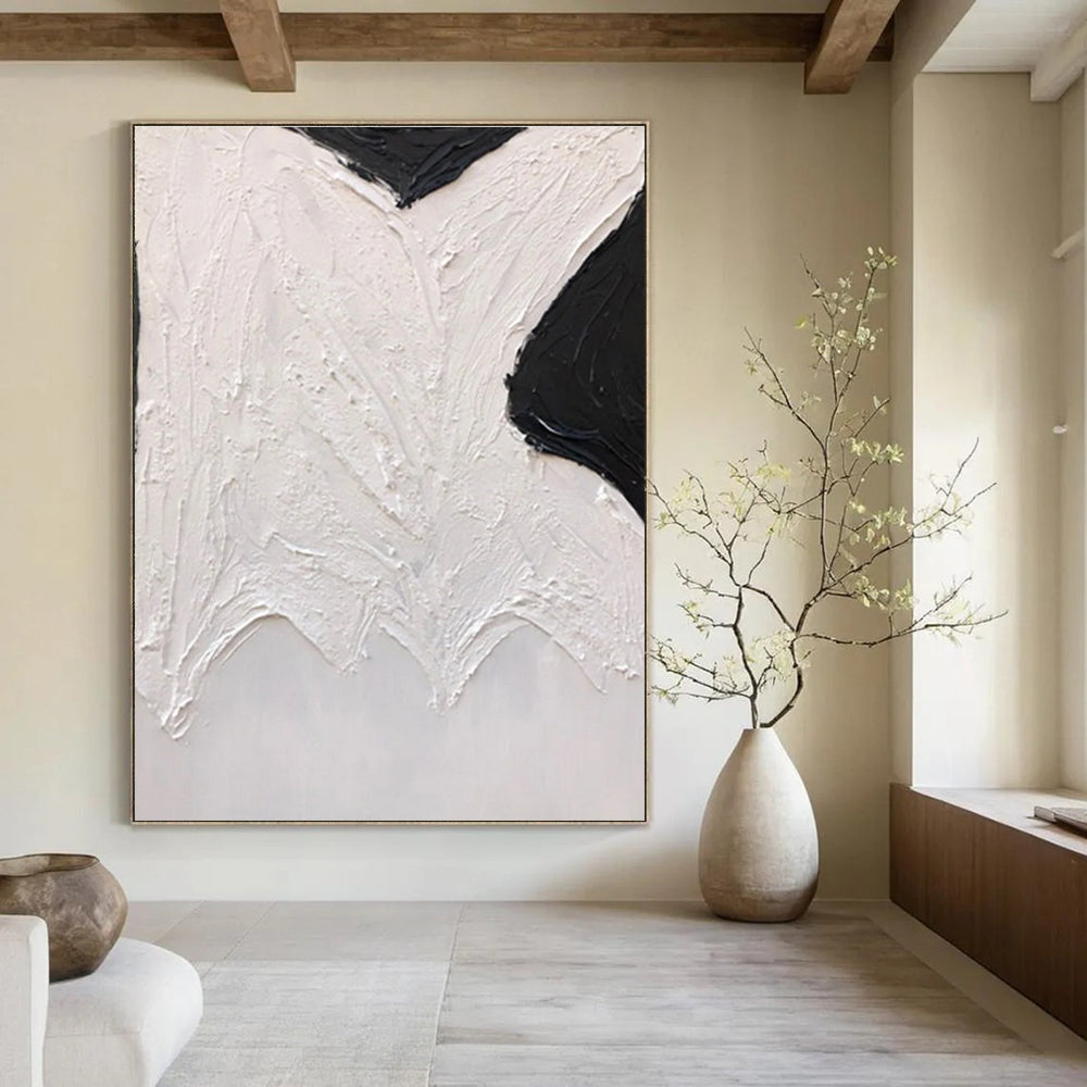 Black and White Textured Abstract Painting with Organic Shapes ADGE405
