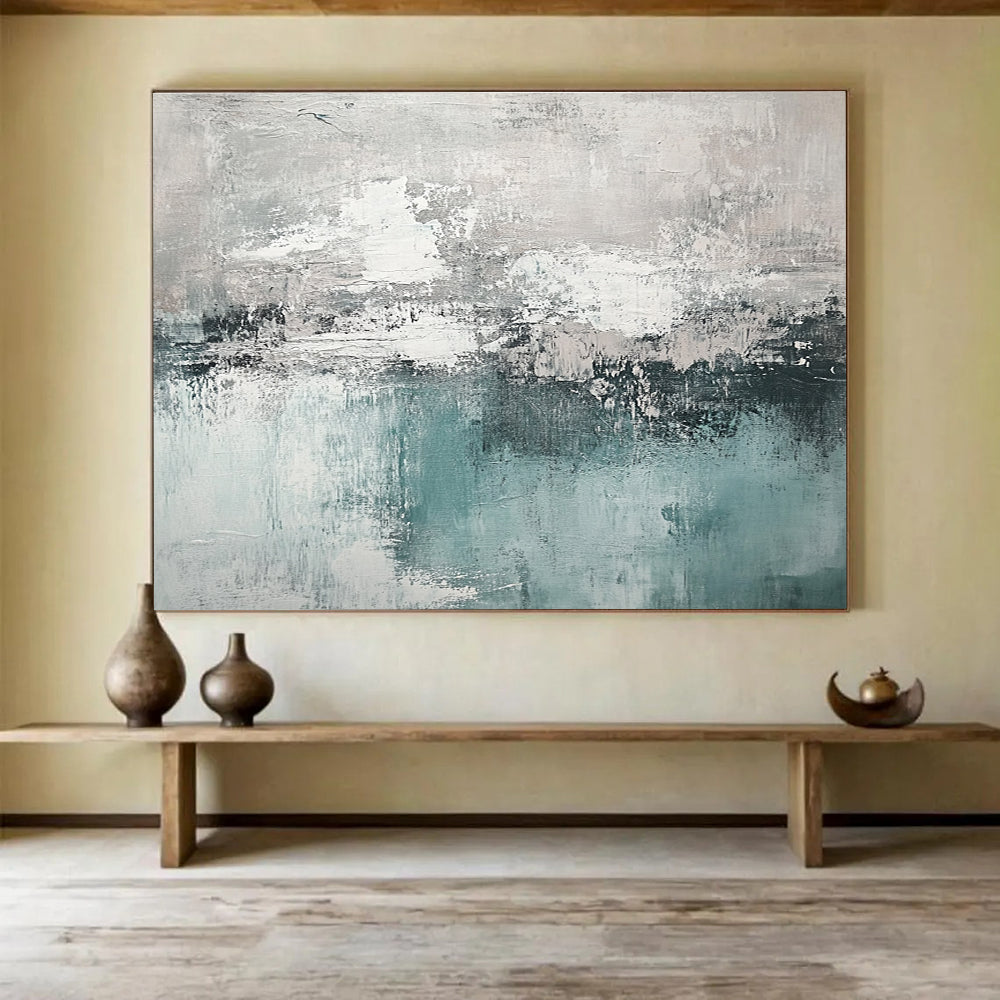 Gray and Teal Abstract Painting with Textured Layers DYP454
