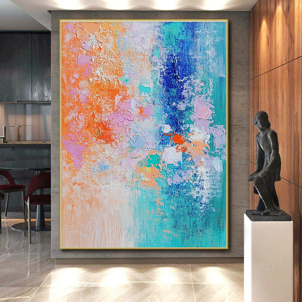 Colorful Textured Blend Abstract Painting with Orange and Teal GER624