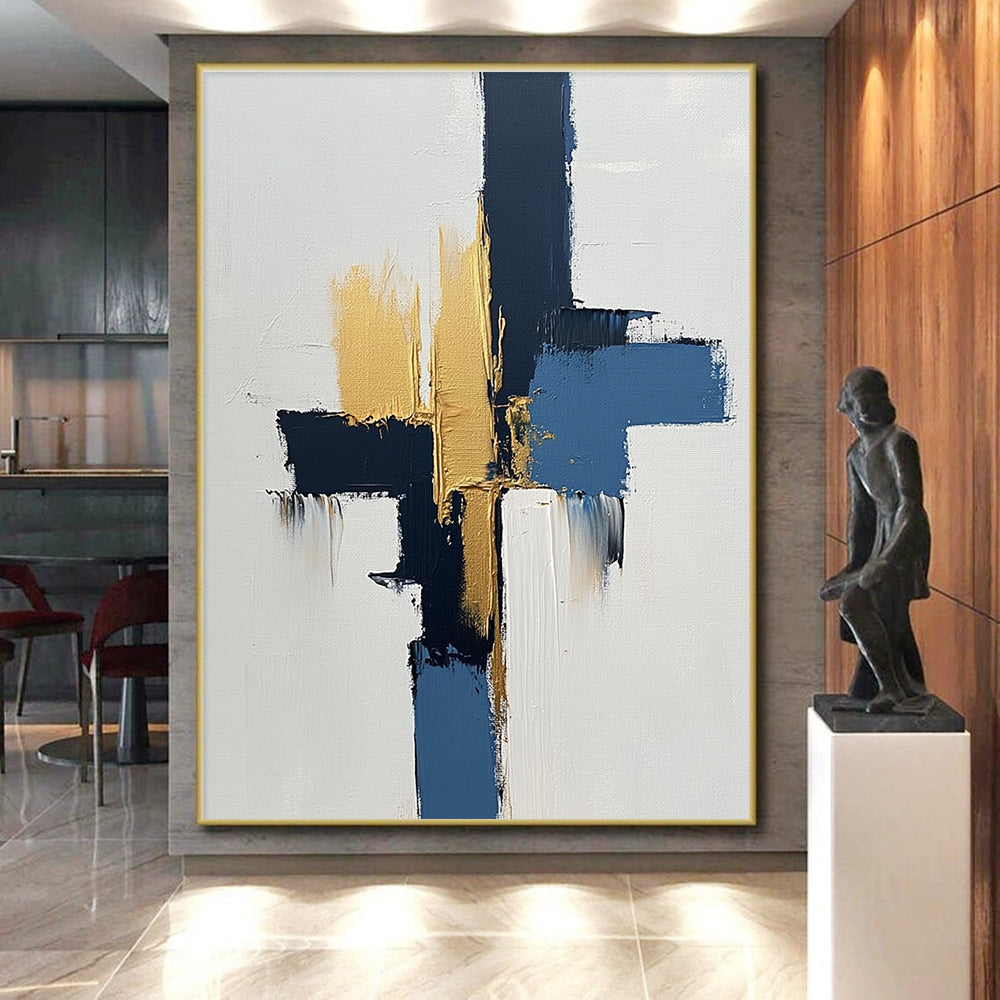 Blue and Gold Abstract Painting with Bold Strokes GER440