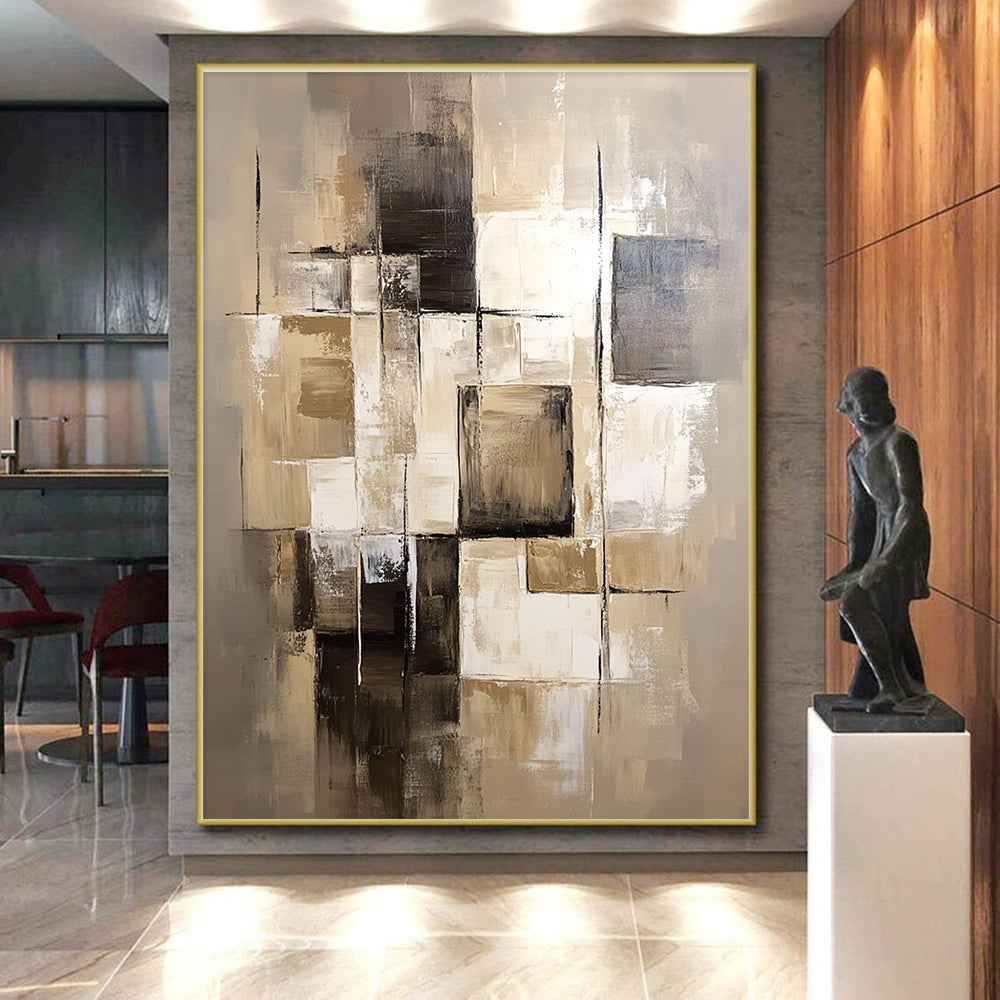 Beige Brown Cubic Layers Abstract Painting GER859