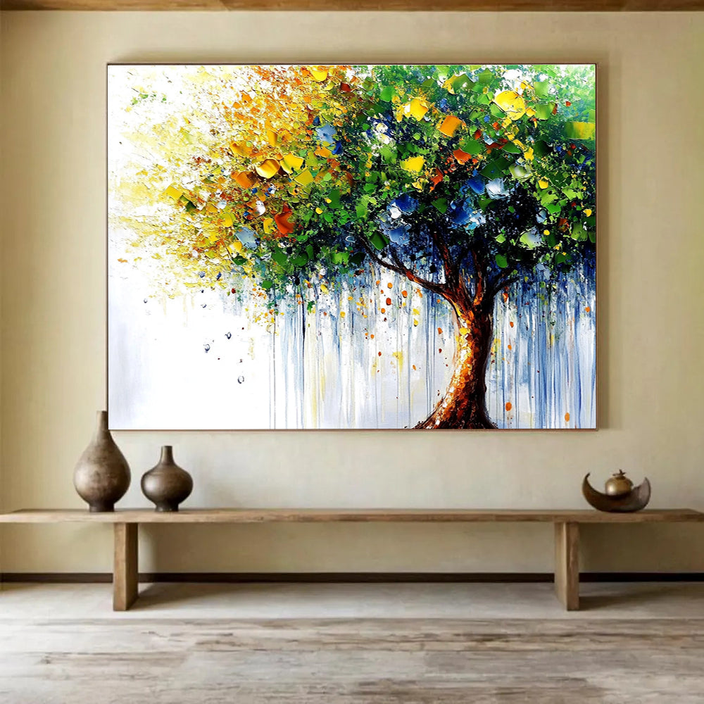 Colorful Tree Abstract Painting with Dripping Paint DYP444