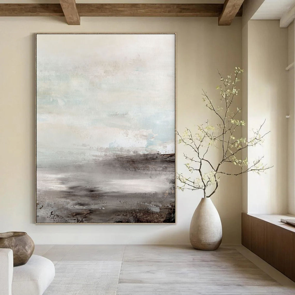 Serene Misty Coastal Abstract in Gray and Blue Painting ADGE154