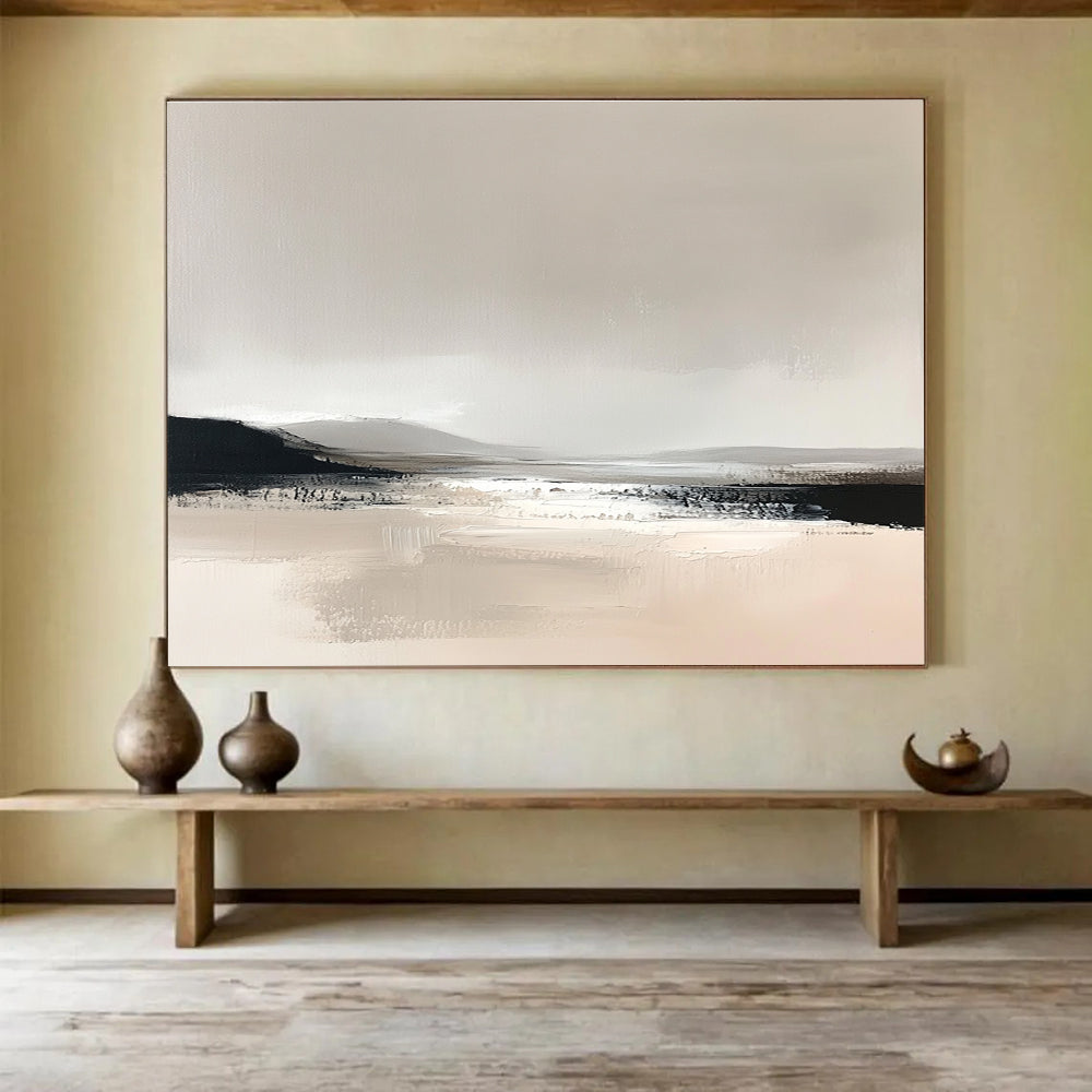Monochromatic Minimalist Landscape Abstract Painting with Soft Neutrals DYP252