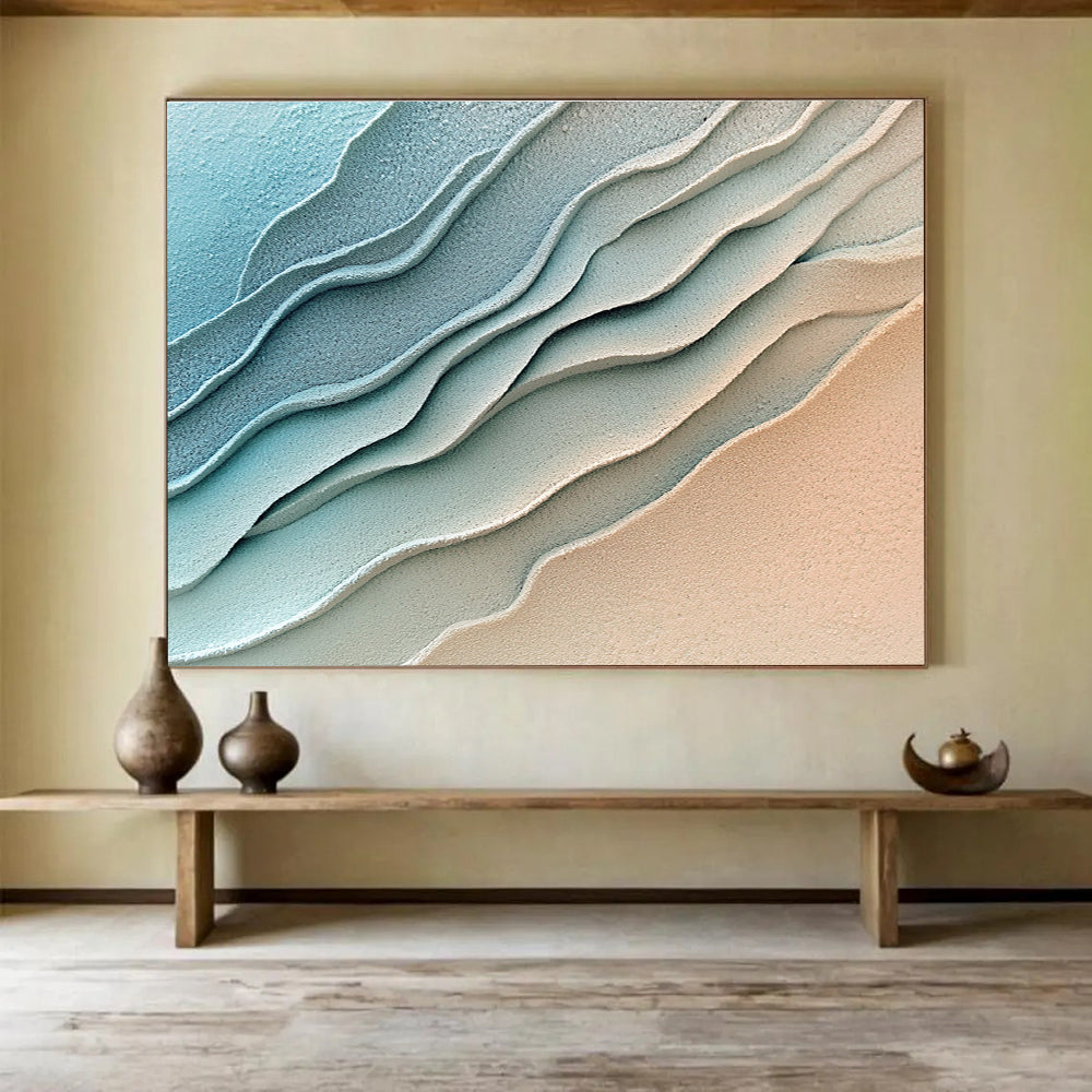 Blue Beige Textured - Rippled Layers Abstract Painting DYP045