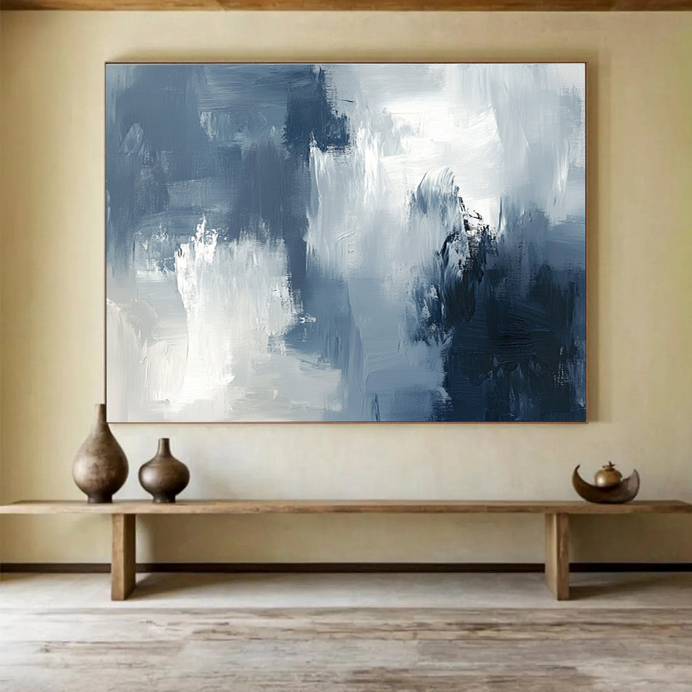 Grey and White Abstract Painting with Textured Surfaces DYP209