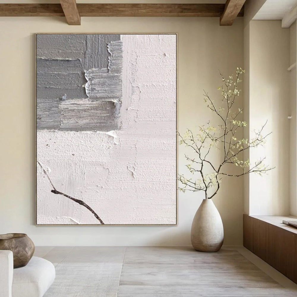 Gray and White Textured Abstract Corner Painting ADGE361
