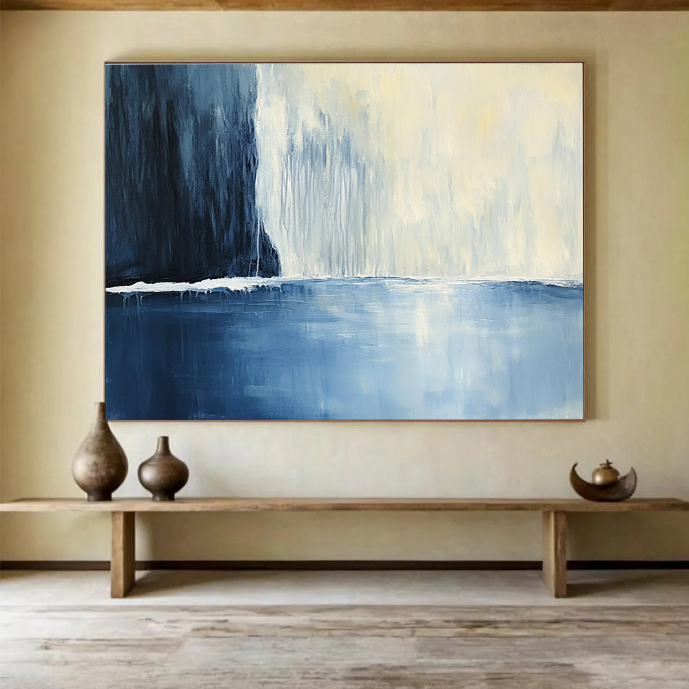 Blue and White Waterfall Abstract Painting with Serene Composition DYP206