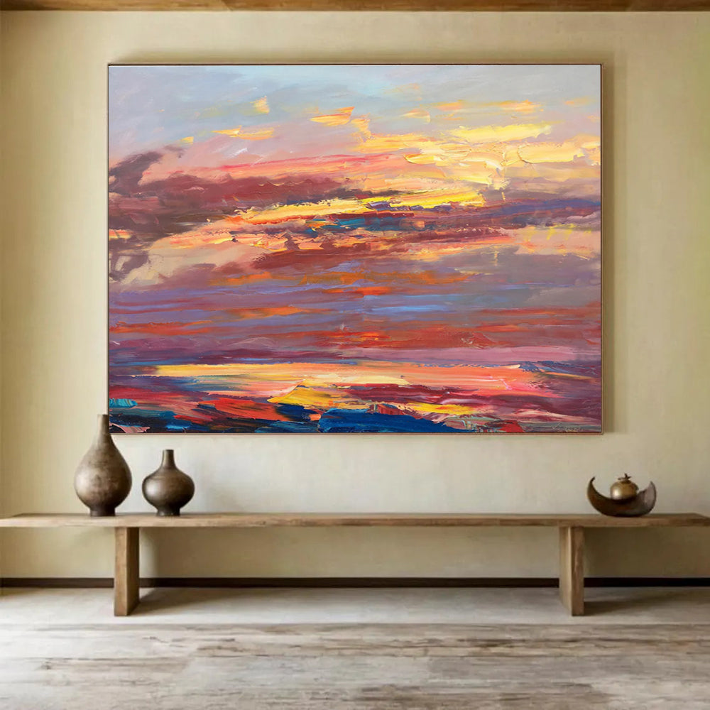 Fiery Sunset Sky Abstract Painting THY444