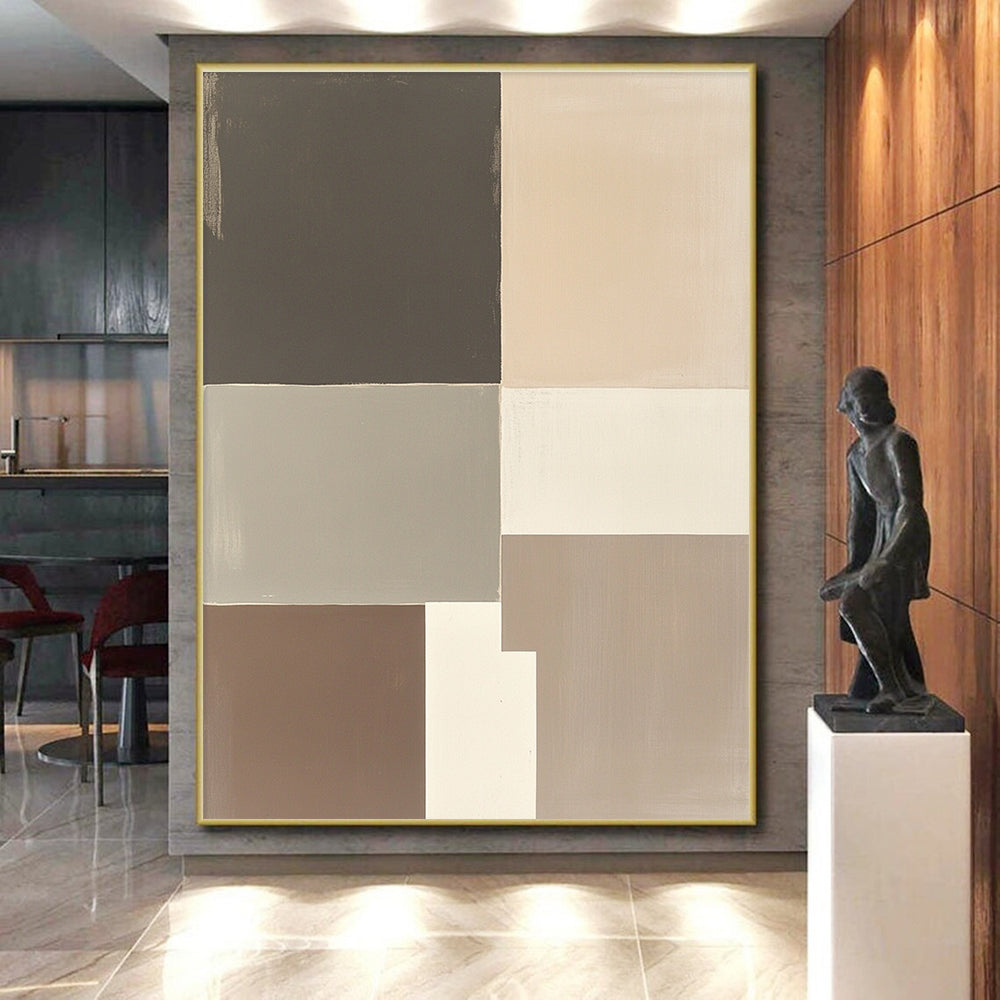 Neutral Toned Color Block Abstract Painting with Geometric Forms GER003