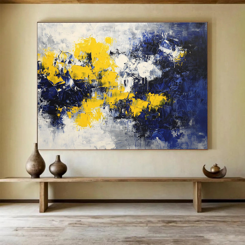 Yellow Blue and White Abstract Painting with Bold Color Blocks DYP192