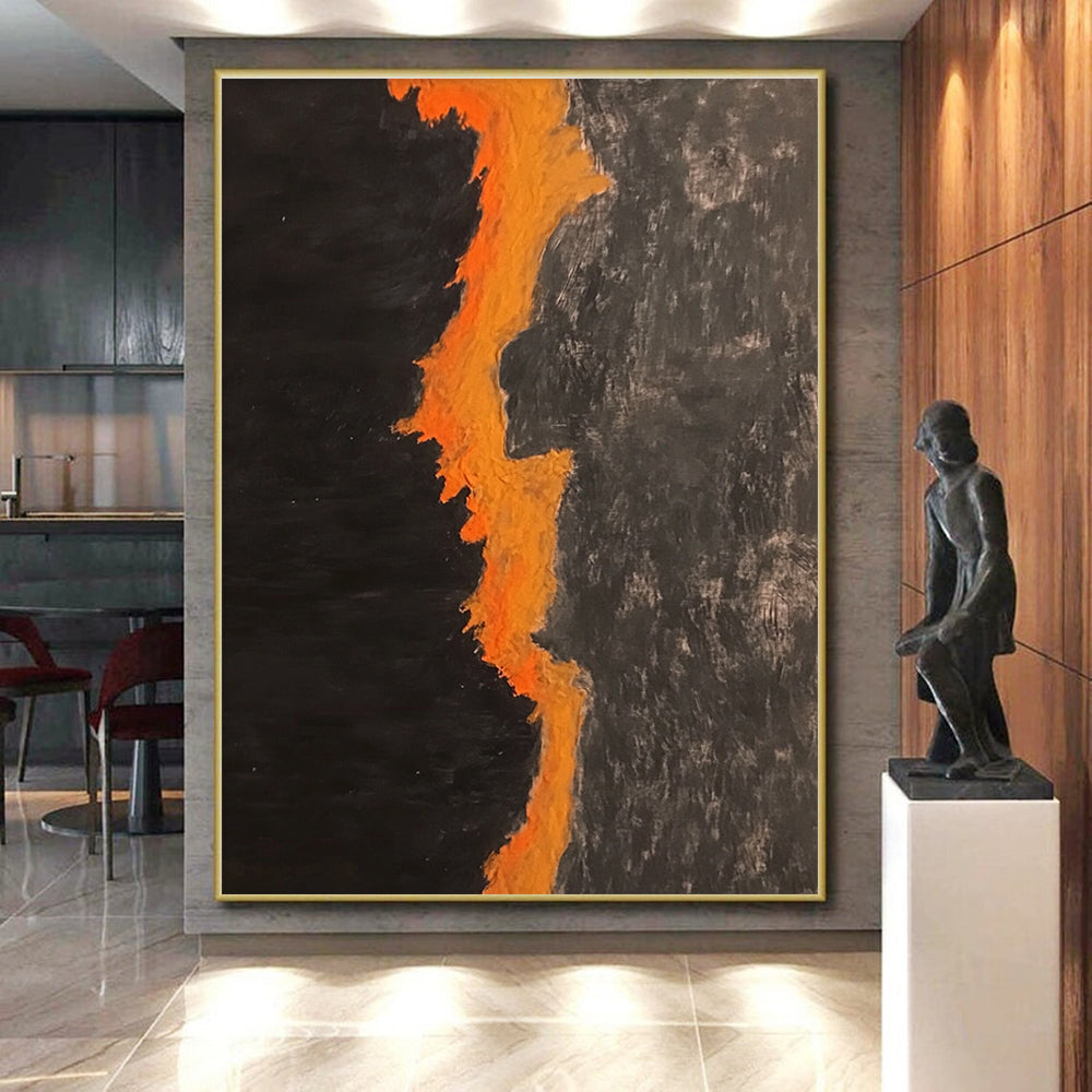 Black Orange Jagged Line Abstract Painting GER834