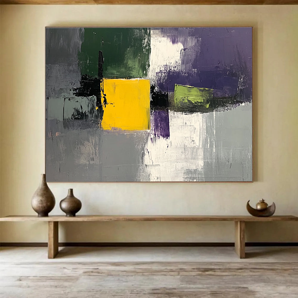 Geometric Color Block Abstract Painting with Bold Shapes DYP482
