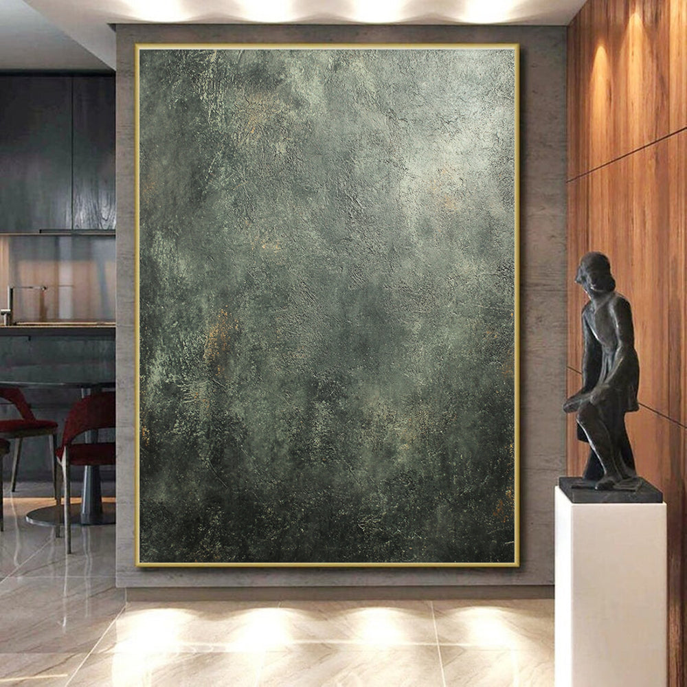 Dark Green Textured Abstract Painting with Mossy Undertones GER104
