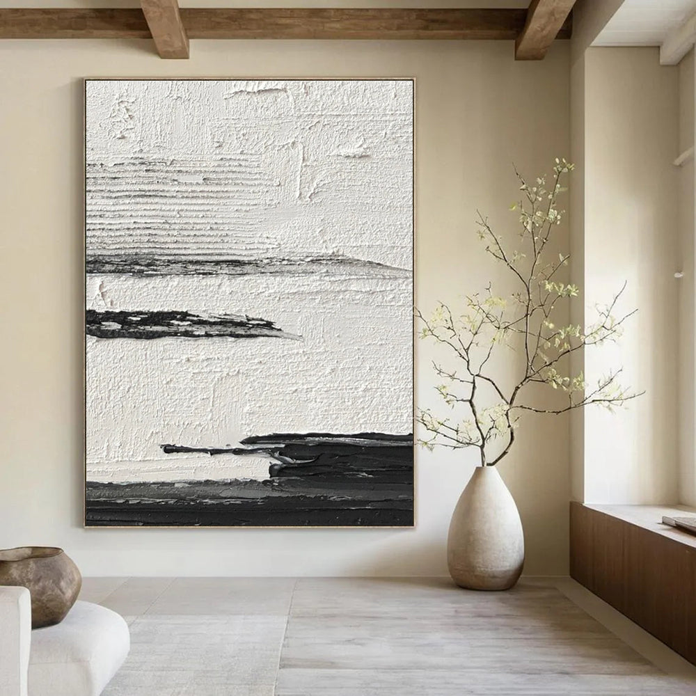 Black and White Textured Layers Abstract Work ADGE369