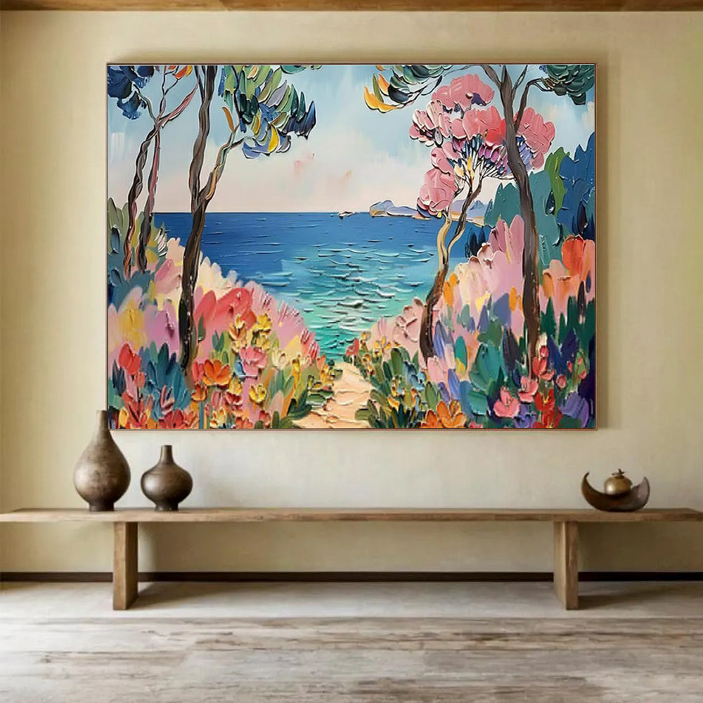 Coastal Path with Flowers Abstract Painting THY423